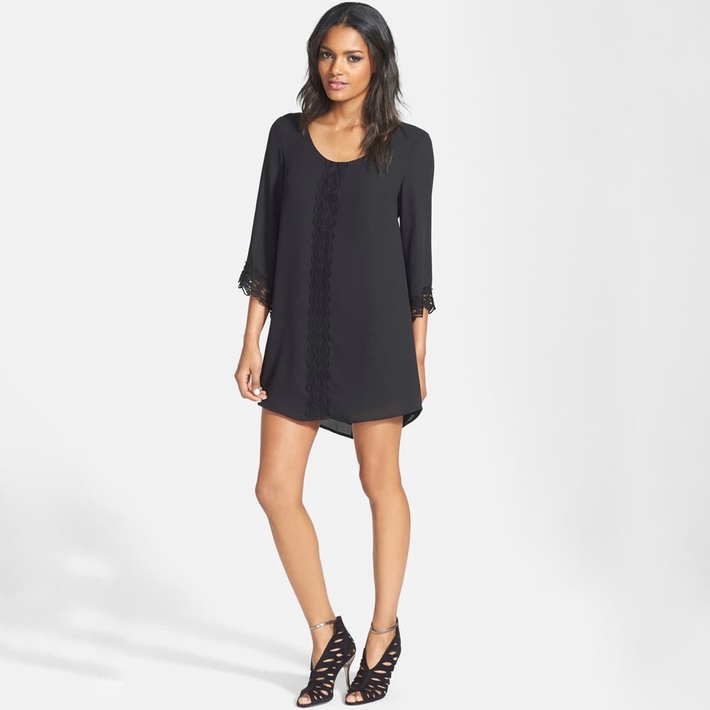 Black Lace Trim Shift Dress